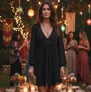 Gold Hawk Silk Beaded Mini Dress Size M